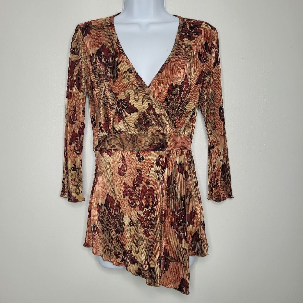 Vintage 90s brown red 70s vibe witchy Stevie Nicks asymmetrical top size small